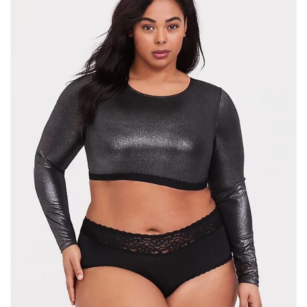 NWOT Torrid Silver metallic long sleeve under it all crop top 3x